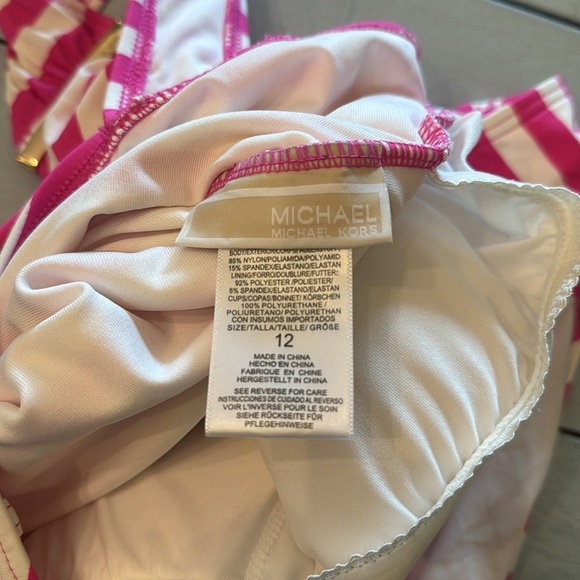 MICHAEL KORS | One Shoulder Pink & White stripe 1 Piece Swimsuit Bathing Suit 12 - Picture 5 of 7